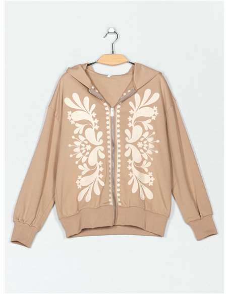 Sudadera bordado floral capucha cremallera