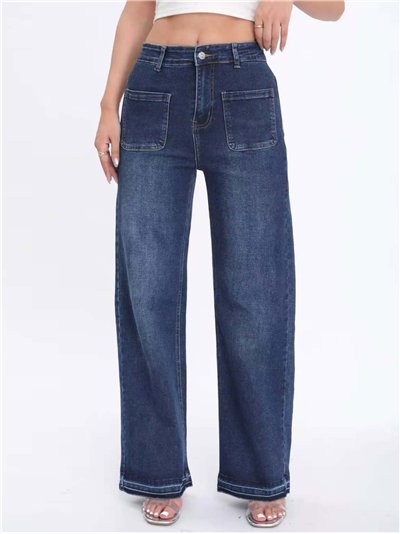 Jeans wide leg bolsillo deshilachado