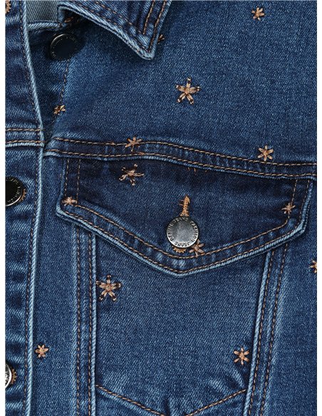 Cazadora denim bordada florecitas talla grande