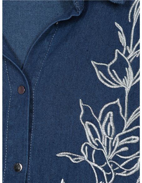 Camisa denim amplia bordada flores