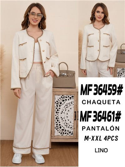 Chaqueta lino pespuntes botones dorados 2