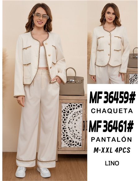 Chaqueta lino pespuntes botones dorados