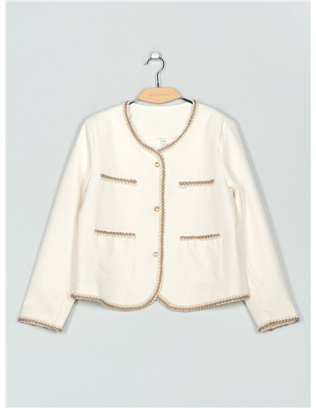 Chaqueta lino pespuntes botones dorados