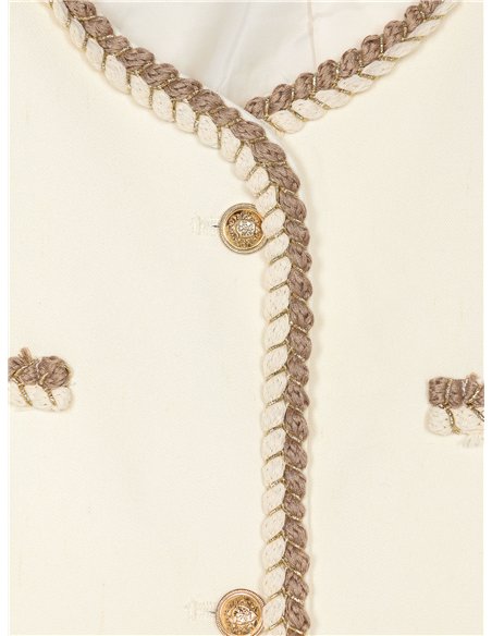 Chaqueta lino pespuntes botones dorados