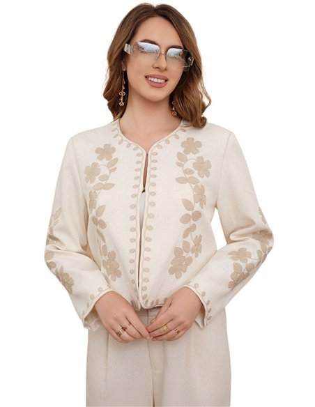 Chaqueta lino bordado floral