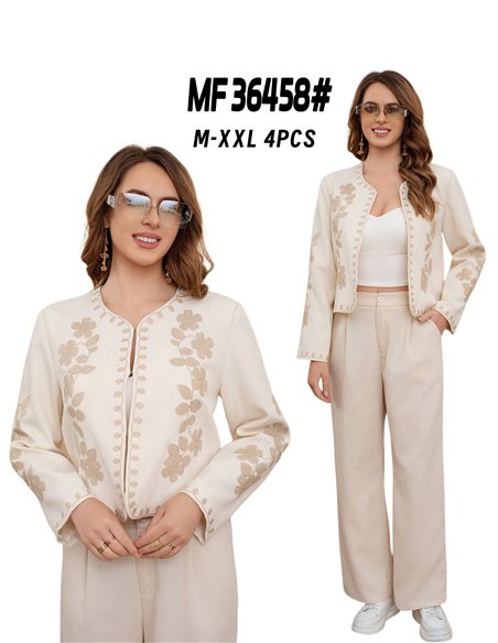 Chaqueta lino bordado floral