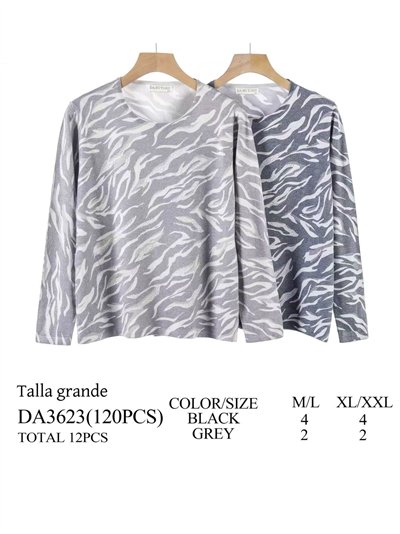 Plus size animal print soft sweater with rhinestone 2