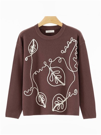 Jersey bordado hojas relieve