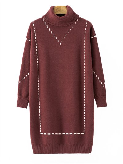 Vestido punto pespuntes cuello vuelto