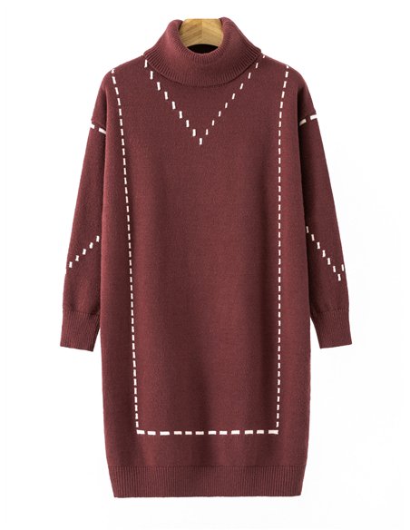 Vestido punto pespuntes cuello vuelto