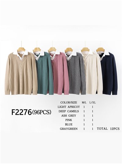 Jersey trenzas cuello pico efecto doble 2