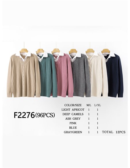 Jersey trenzas cuello pico efecto doble