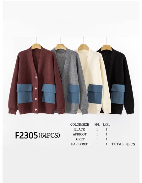 Chaqueta amplia punto bolsillos denim