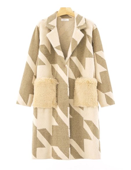 Abrigo largo punto pelo pata de gallo