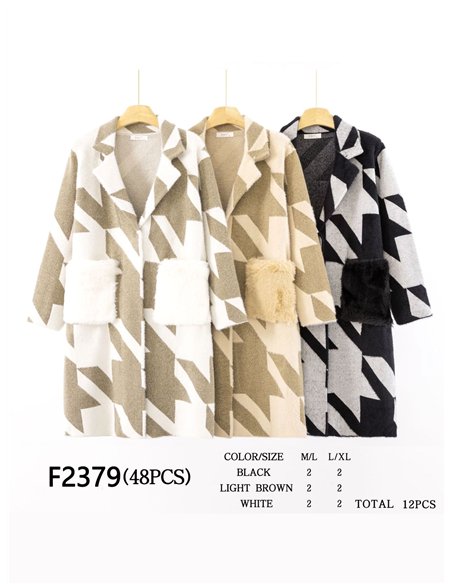 Abrigo largo punto pelo pata de gallo