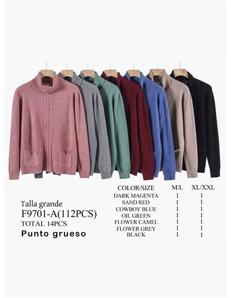 Chaqueta punto cremallera cuello vuelto