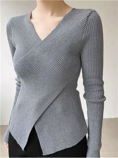 Jersey canalé punto cálido escote cruzado