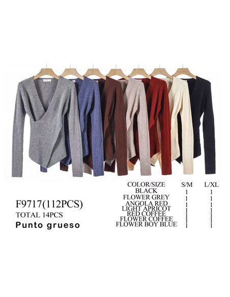 Jersey canalé punto cálido escote cruzado