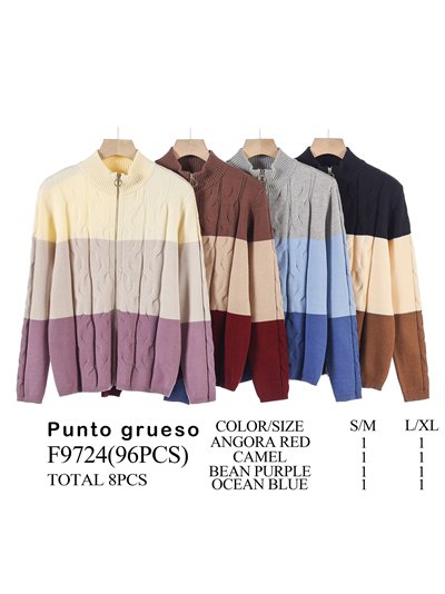 Chaqueta punto cálido franjas cremallera 2