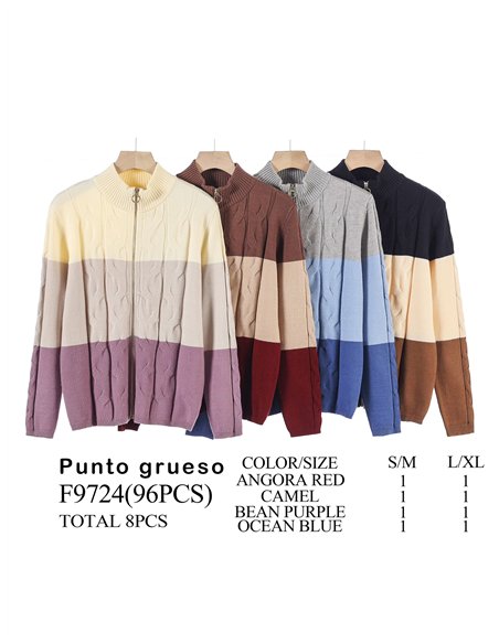 Chaqueta punto cálido franjas cremallera