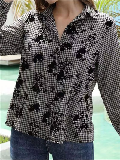 Camisa cuadro vichy flores bordadas