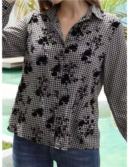 Camisa cuadro vichy flores bordadas