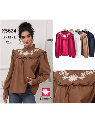 Blusa bordada floral volantes 2