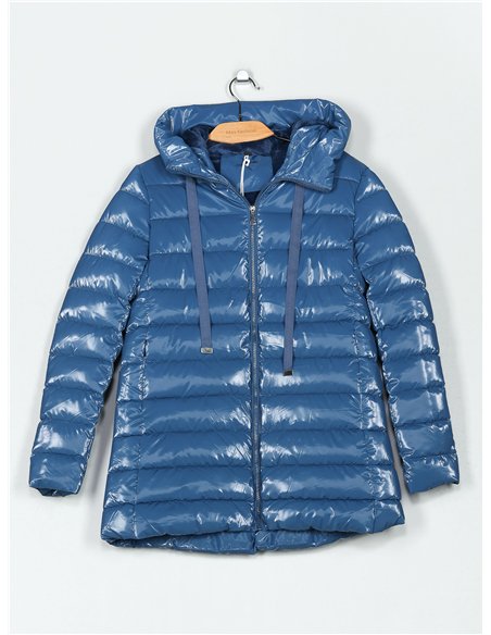 Fleece lined patent finish water repellent anorak with hood