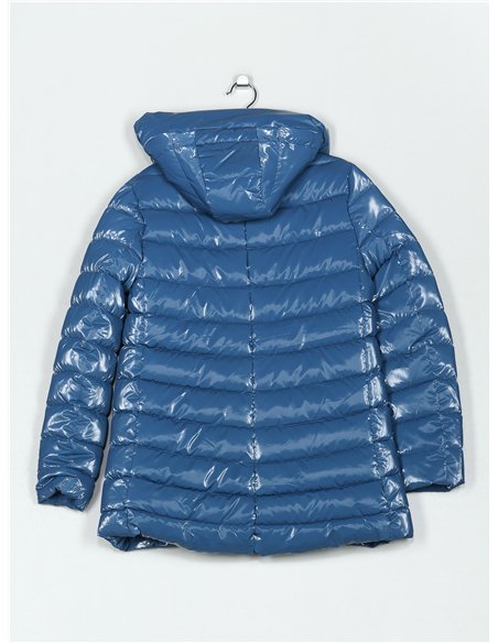 Fleece lined patent finish water repellent anorak with hood