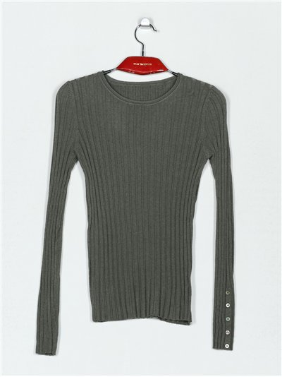 Jersey canalé cuello redondo manga botones