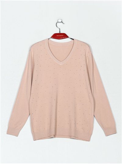 Jersey amplio strass cuello pico