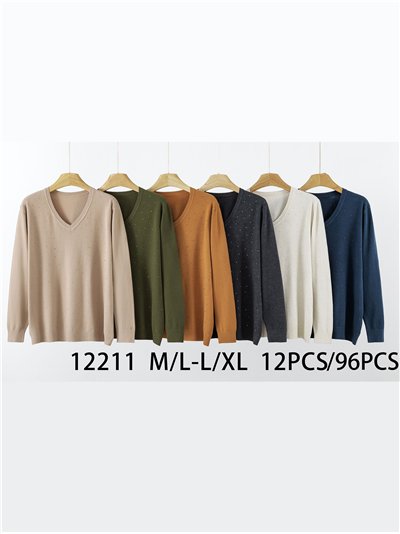 Jersey amplio strass cuello pico 2