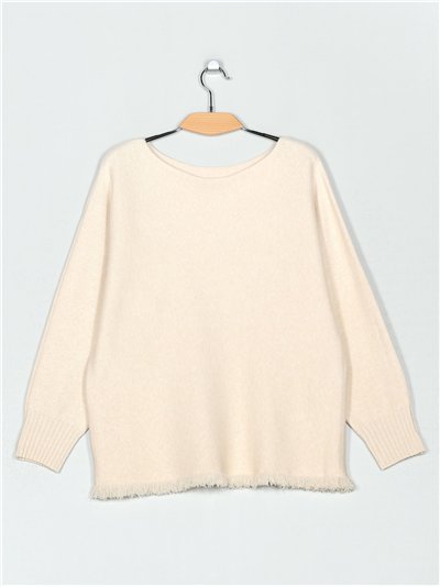 Jersey amplio punto cálido desflecado cuello redondo