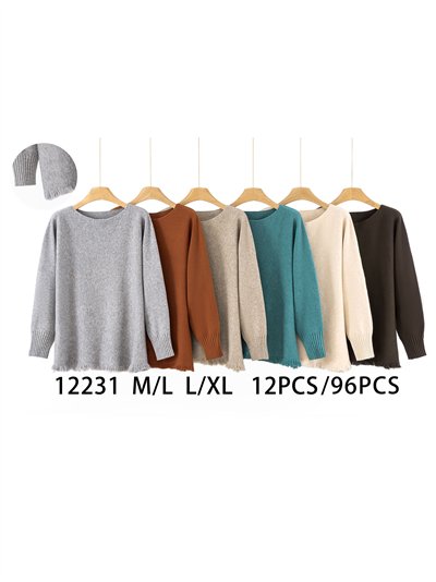 Jersey amplio punto cálido desflecado cuello redondo 2