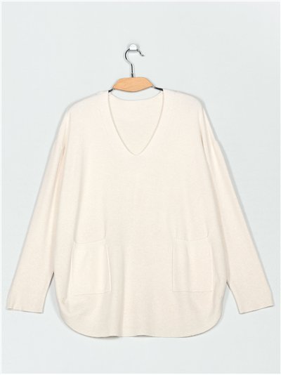 Jersey bolsillos talla grande cuello pico