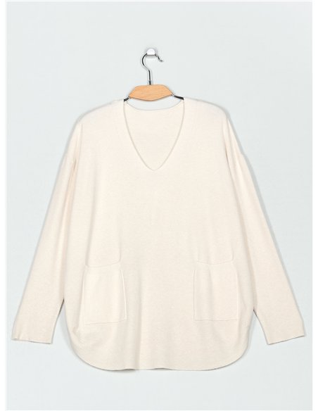 Jersey bolsillos talla grande cuello pico