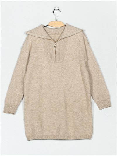 Jersey largo punto cálido cuello cremallera