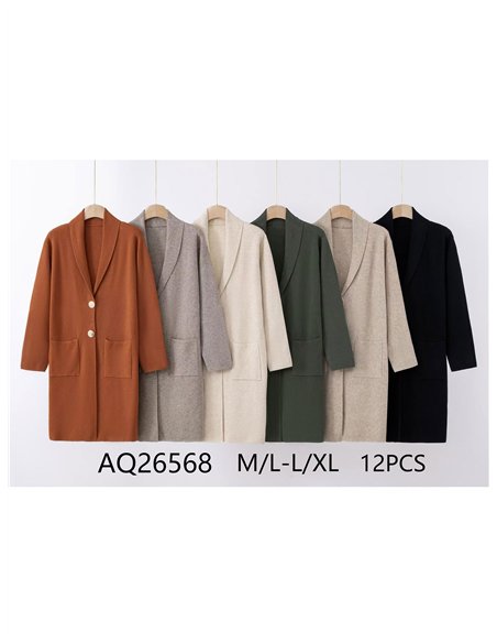 Cárdigan largo punto cálido bolsillos