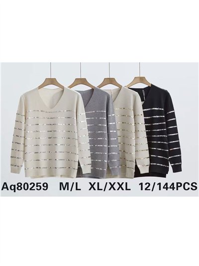 Jersey franjas lentejuelas cuello pico 2