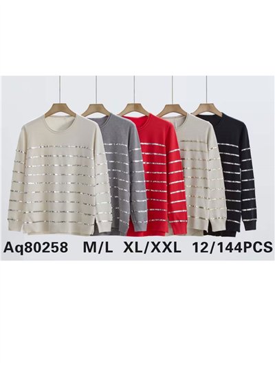 Jersey franjas lentejuelas cuello redondo 2