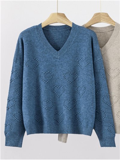 Jersey amplio corazones relieves punto cálido