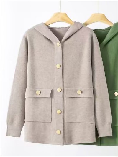 Chaqueta punto cálido capucha bolsillos