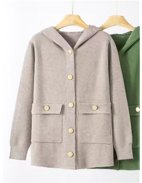Chaqueta punto cálido capucha bolsillos