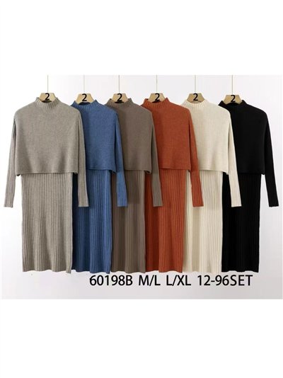 Conjunto Top punto soft cuello perkins + Vestido largo canalé 2