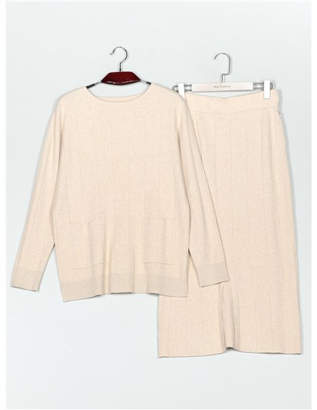 Conjunto Jersey canalé punto cálido + Falda midi