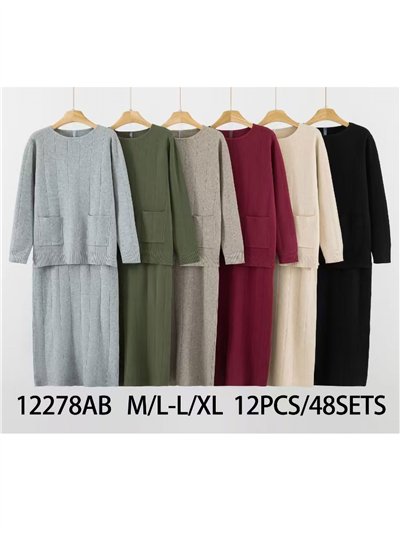 Conjunto Jersey canalé punto cálido + Falda midi 2