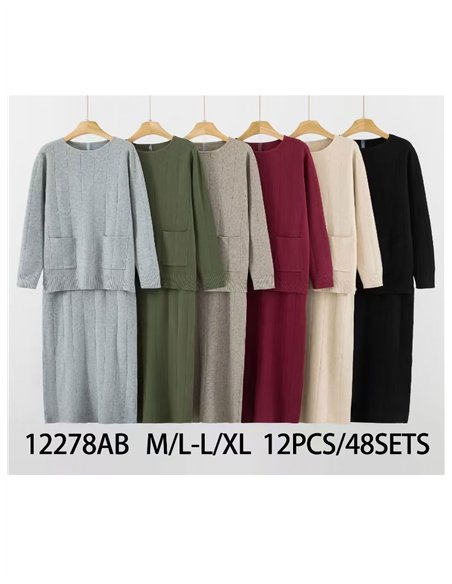 Conjunto Jersey canalé punto cálido + Falda midi