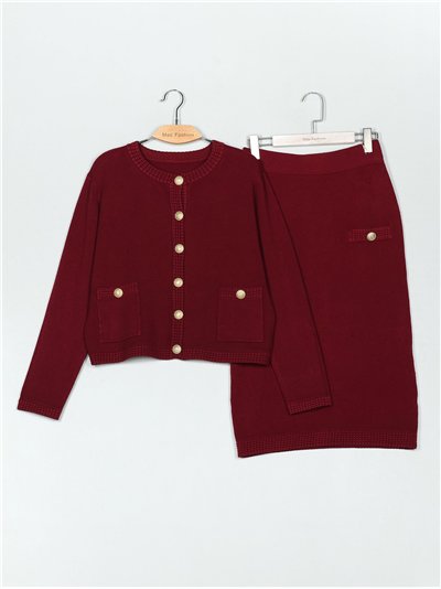 Conjunto Chaqueta bolsillo botones dorados + Falda midi