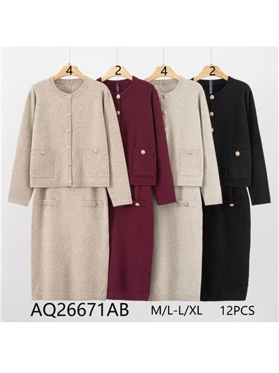 Conjunto Chaqueta bolsillo botones dorados + Falda midi 2