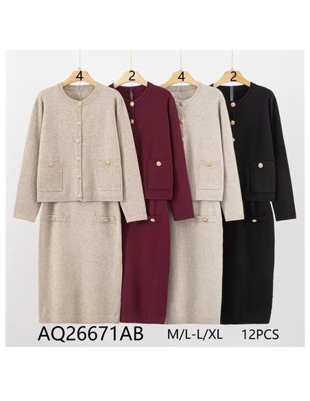 Conjunto Chaqueta bolsillo botones dorados + Falda midi